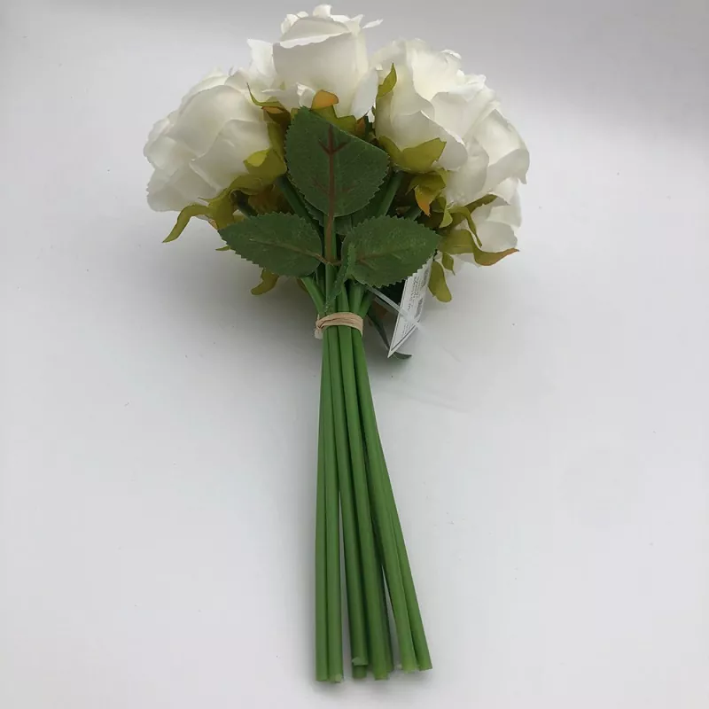 artificial white rose bouquet in ivory lace wrap